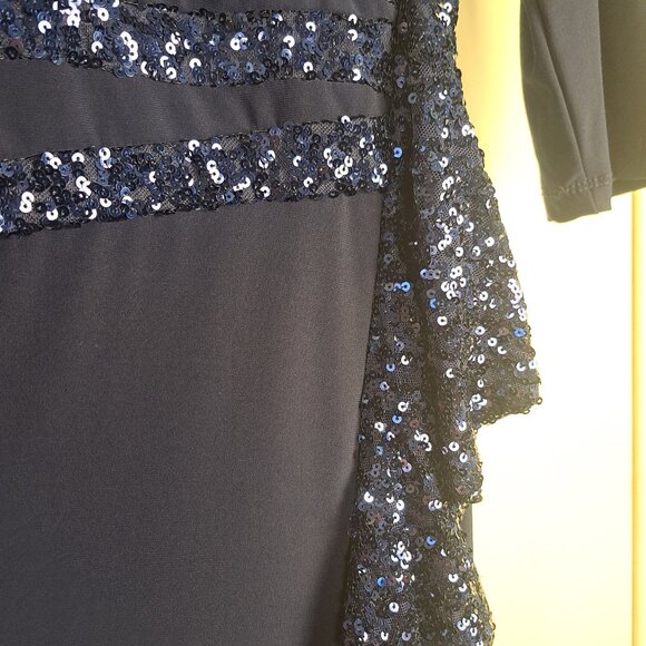 K&M Richards Navy Blue Long Gown Sequin Detail Sz 10 Mother of the Bride Prom - Picture 4 of 10